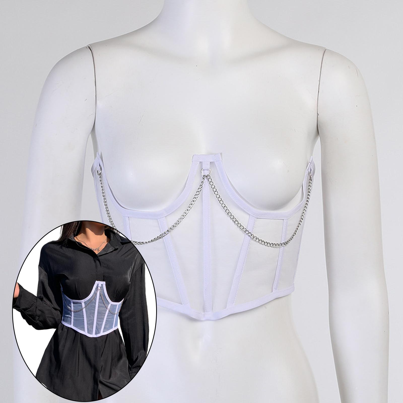 Women Corset Belt Mesh Lace Up Bustier Corset Metal Chain Boned Overbust Waist Cincher Wide Belt for Dress Shirt Blouse