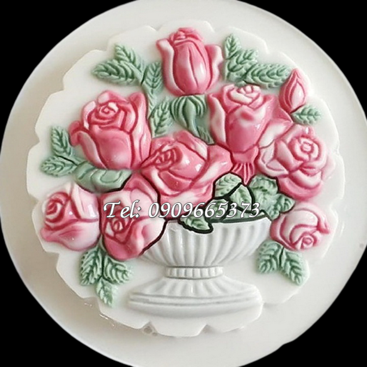 Khuôn rau câu sinh nhật bình hoa hồng – Khuôn hình tròn loại 25 cm - Mã số 1003