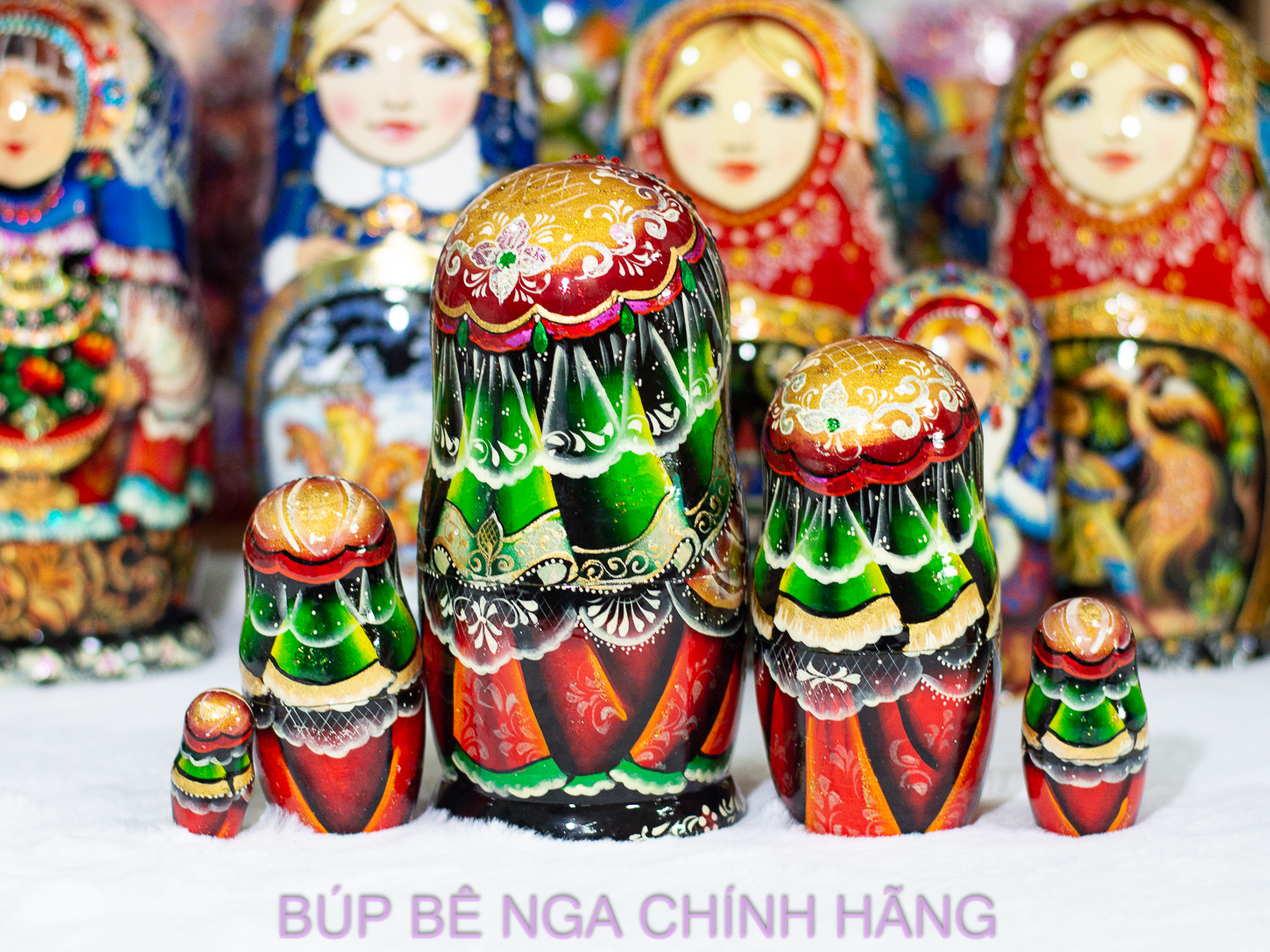 BỘ BÚP BÊ NGA MATRYOSHKA CAO CẤP 5 LỚP 15CM HOA VĂN "CÔNG CHÚA VÀ BẦY THIÊN NGA" RẤT ĐẸP VÀ SANG TRỌNG