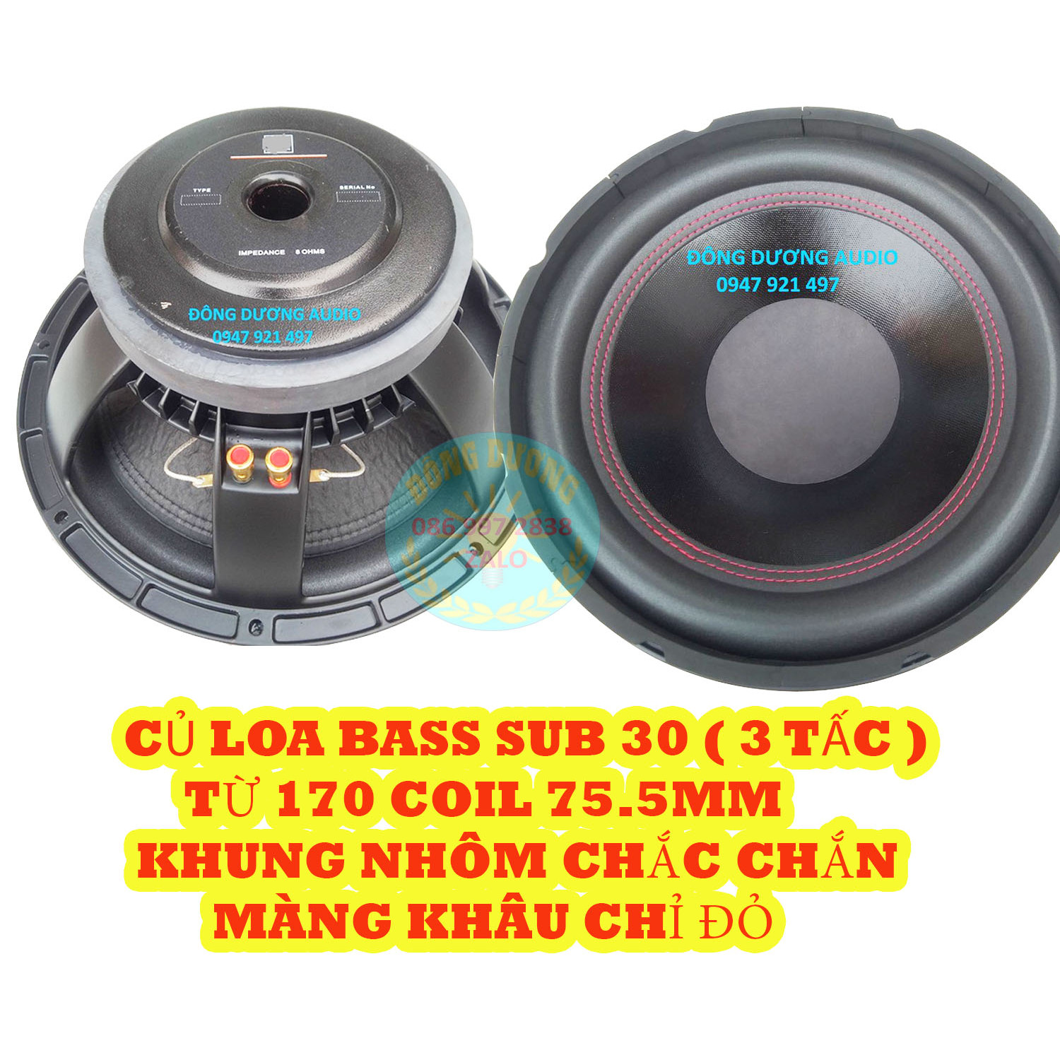 LOA BASS SUB 30 (3 TẤC) MARTI KHUNG NHÔM TỪ 170 CÔN 76MM - MÀNG KHÂU CHỈ ĐỎ