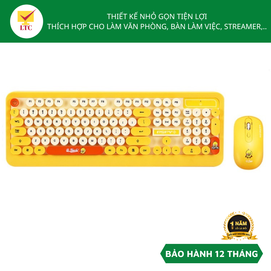 Bộ bàn phím và chuột không dây cao cấp LTC K68 Vịt Vàng Cute phím gõ cực êm, thích hợp cho công việc văn phòng, streamer-Hàng Chính Hãng