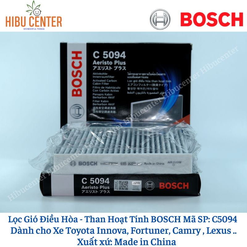 Lọc Gió Điều Hòa - Có Than Hoạt Tính BOSCH Ariesto Plus C5094 Dành cho Xe Toyota Innova, Fortuner, Camry, Vios.. - Lexus ..