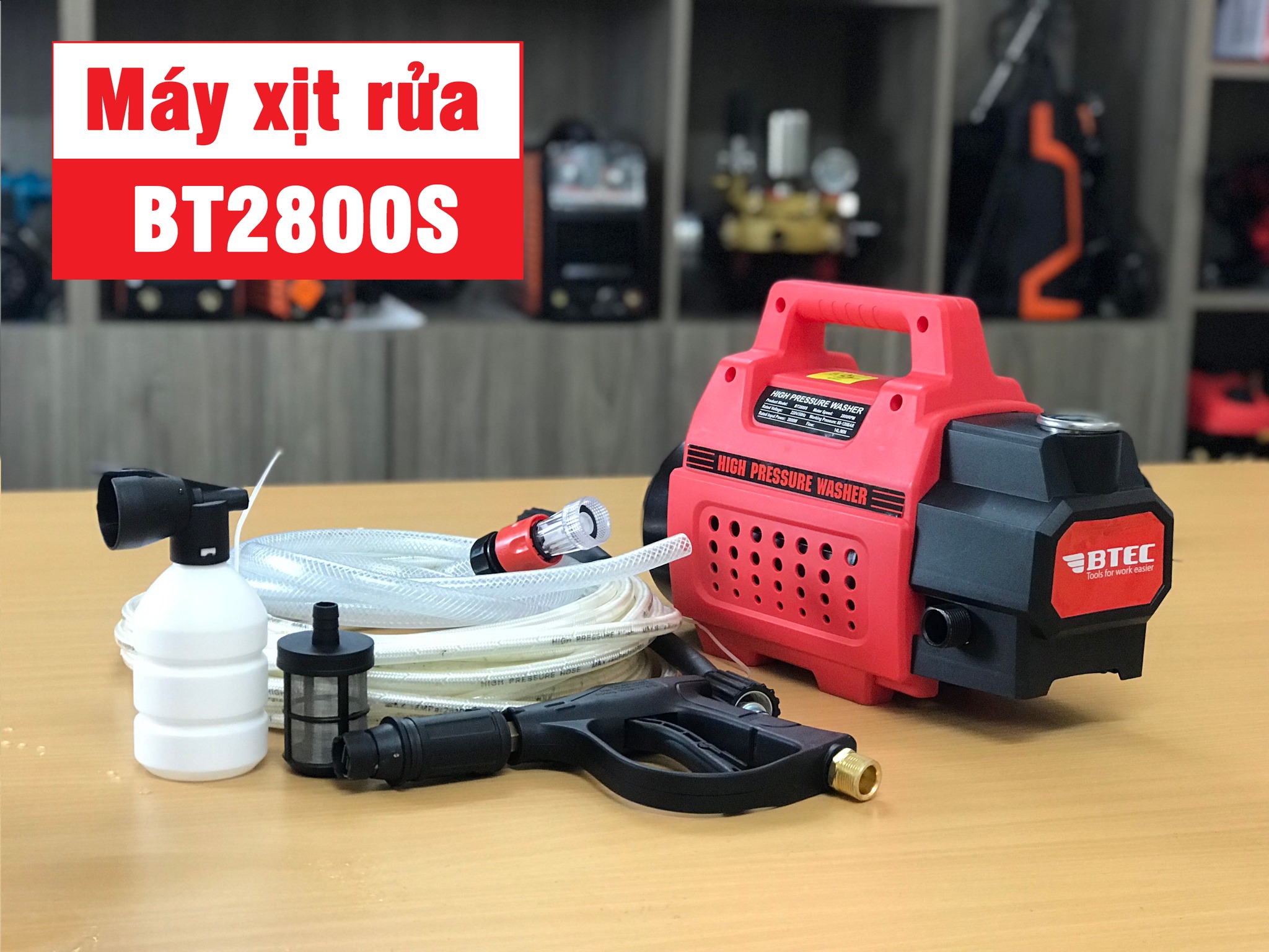 Máy xịt rửa xe áp lực cao 2800W BTEC BT2800S - Hàng chính hãng