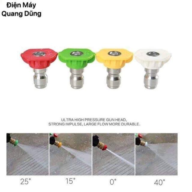 Bộ 4 Béc phun - Đầu béc gắn vòi xịt rửa của máy rửa xe áp lực cao - Ren nối nhanh 1/4 inch