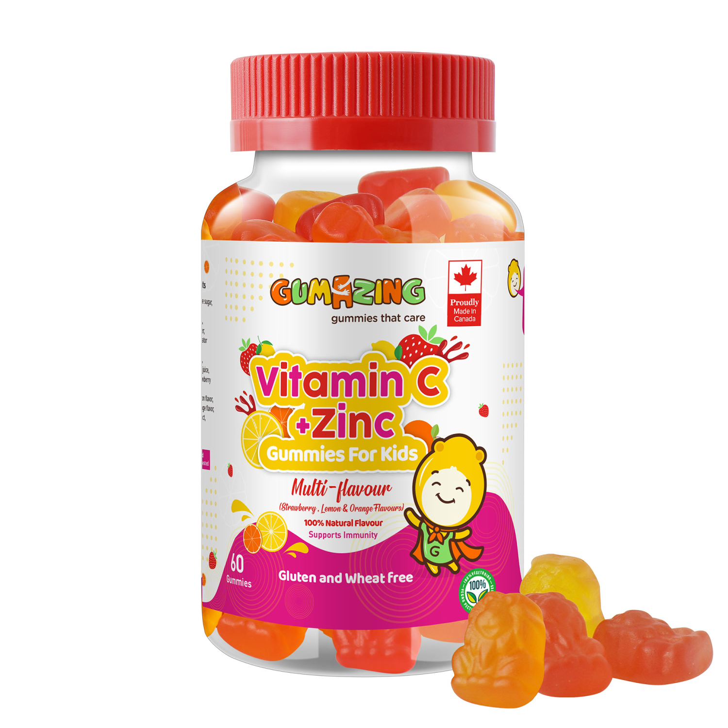 Kẹo dẻo dinh dưỡng Gumazing Gummy Vitamin C & Kẽm hương trái cây cho bé, thuần chay và không đường, tăng cường hệ miễn dịch - 60 viên/hủ