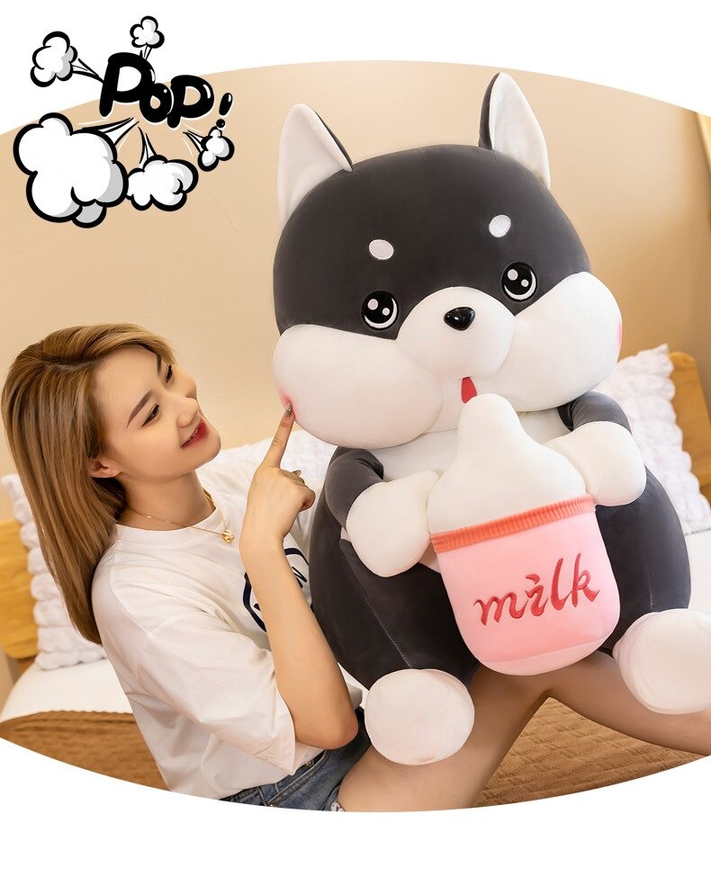 Gấu bông chó Husky ôm bình sữa siêu dễ thương – Quà tặng thú nhồi bông chó má phệ bú bình – Size từ 50 cm đến 80 cm – Gối ôm chó Husky milk cho bé ngủ ngon