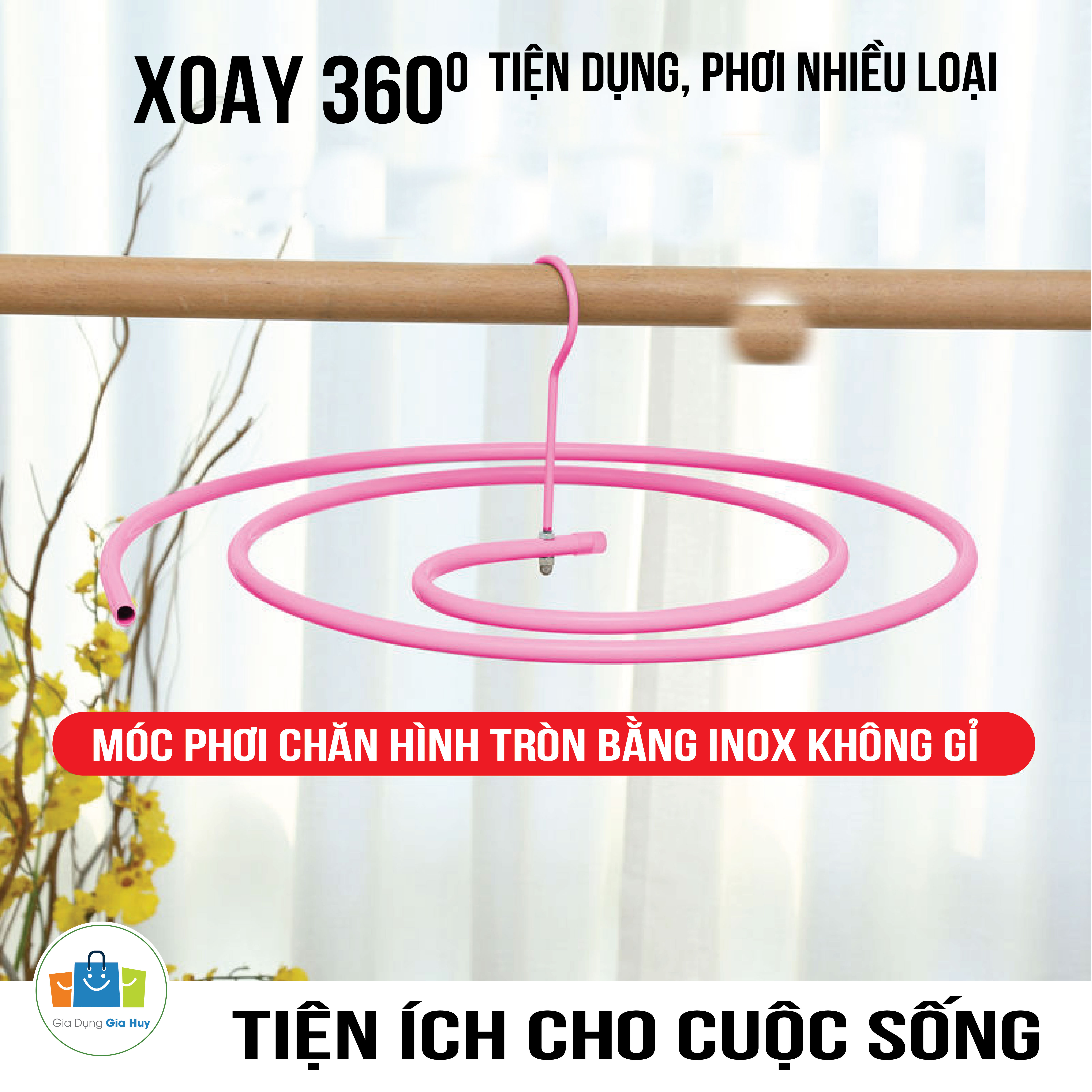 Móc phơi chăn hình tròn bằng INOX 304  không rỉ tiện lợi dang xoắn, móc treo chăn mền chịu lực cao