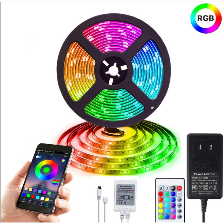Dây led dán 5050 điều khiển bằng điện thoại qua WIFI 5 mét nhiều màu kèm điều khiển 24 phím + nguồn