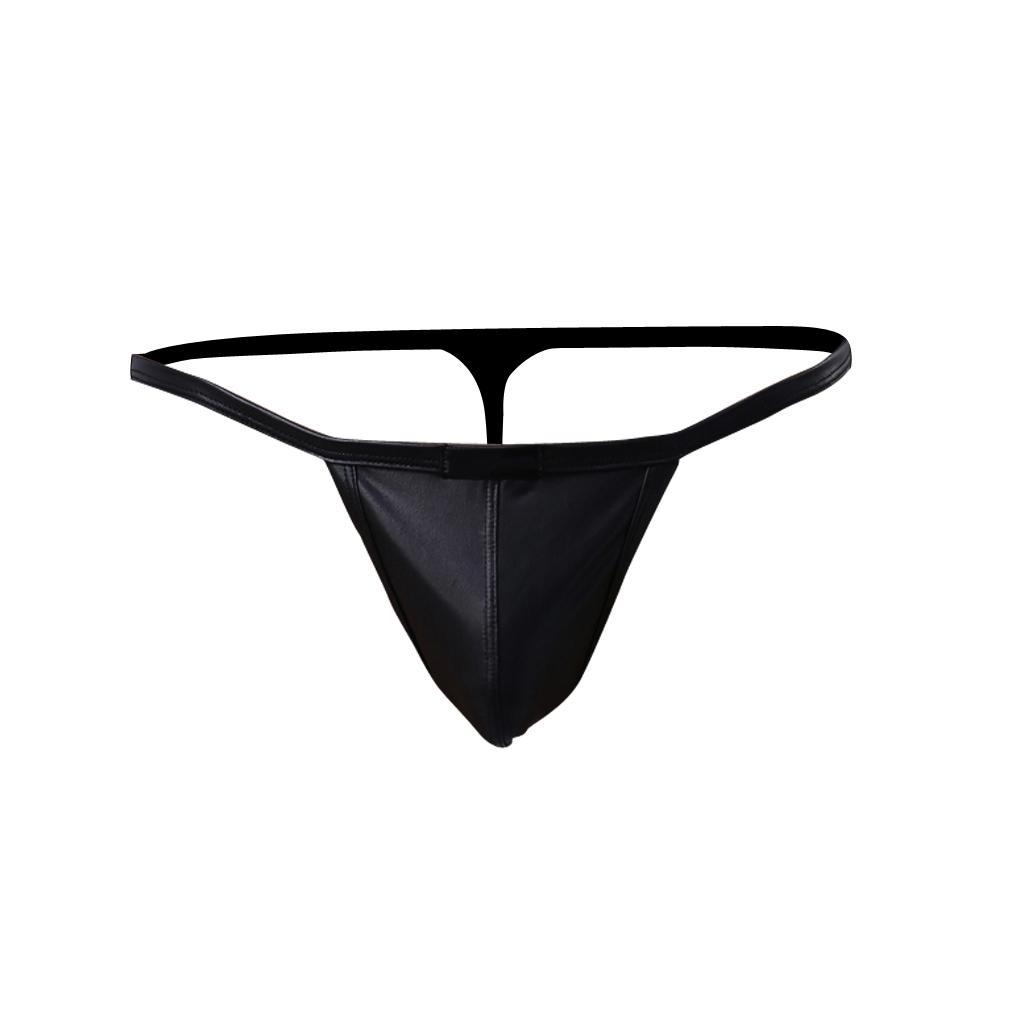 2Pcs Men Pouch Underpants PU Leather Bikini Brief G-string Thong Underwear S