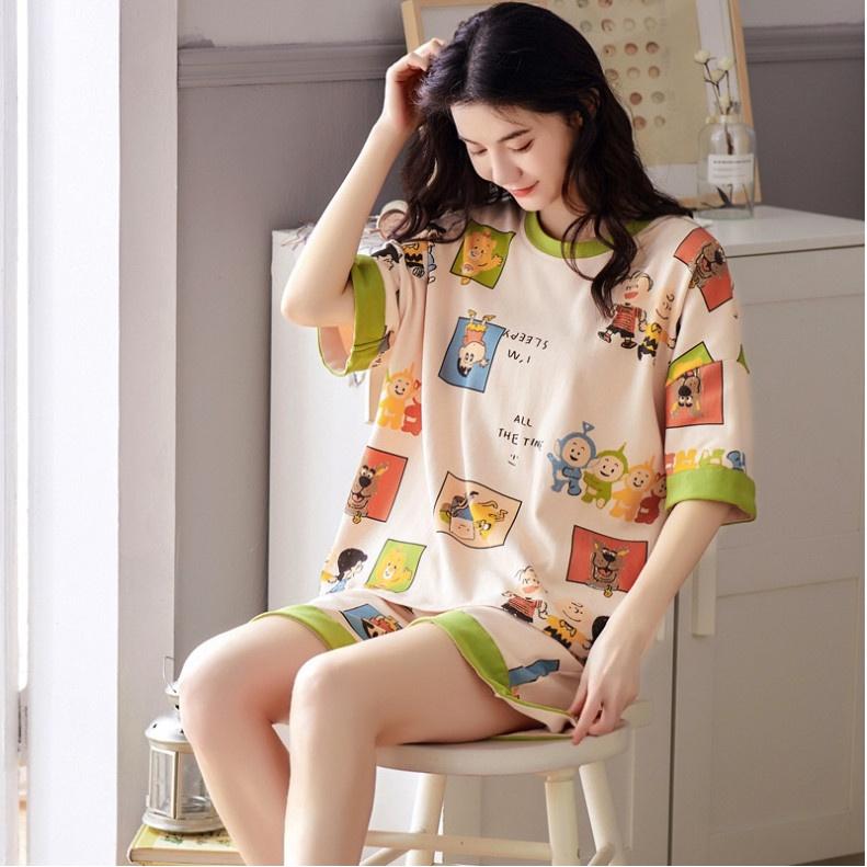 Bộ Pijama Nữ Cộc Tay Họa Tiết 3D Dáng Rộng Nhiều Màu - DOMIN clothing