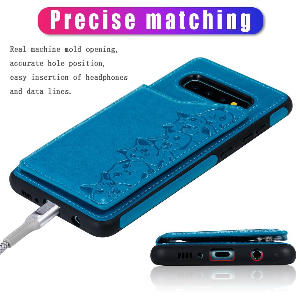 Bao da điện thoại nắp lật dạng ví họa tiết dập nổi 3D có ngăn đựng thẻ cho Samsung Galaxy S10 S9 S8 Plus S10+ S9+ S8+