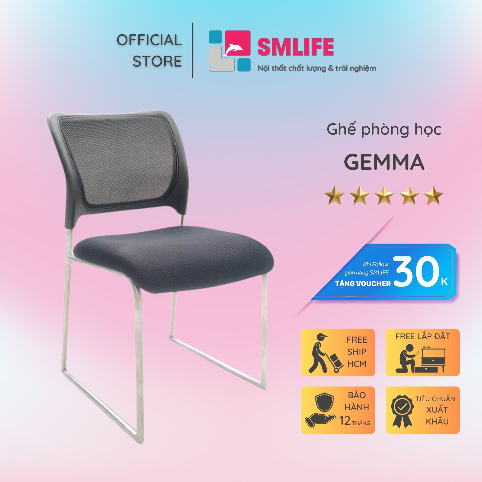 Ghế phòng học chân inox bọc lưới SMLIFE Gemma