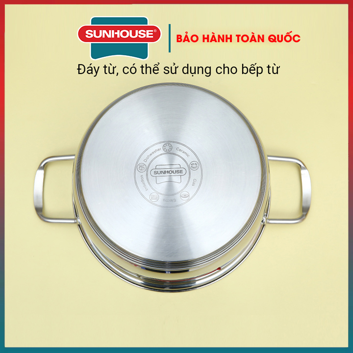 Nồi INOX cao cấp 5 đáy SUNHOUSE 16 24 30 CM  bộ nồi bếp từ inox cao cấp chính hãng dùng tất cả loại bếp