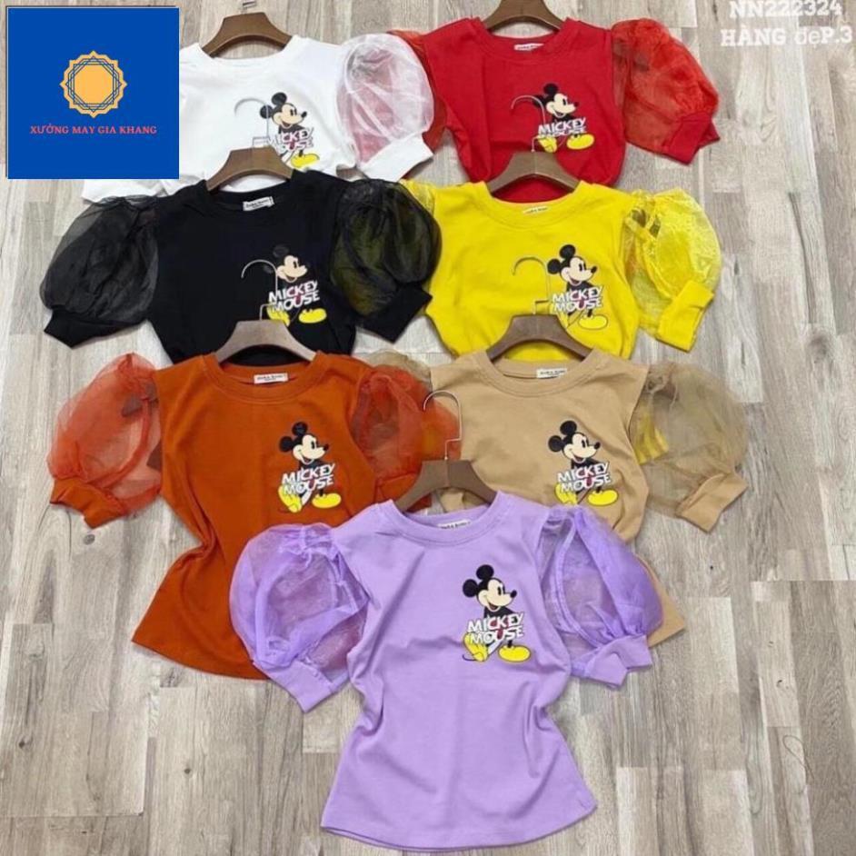 Áo in mickey, tay ngắn phối voan cho mẹ và bé mặc cùng nhau - Xưởng may - Gia Khang