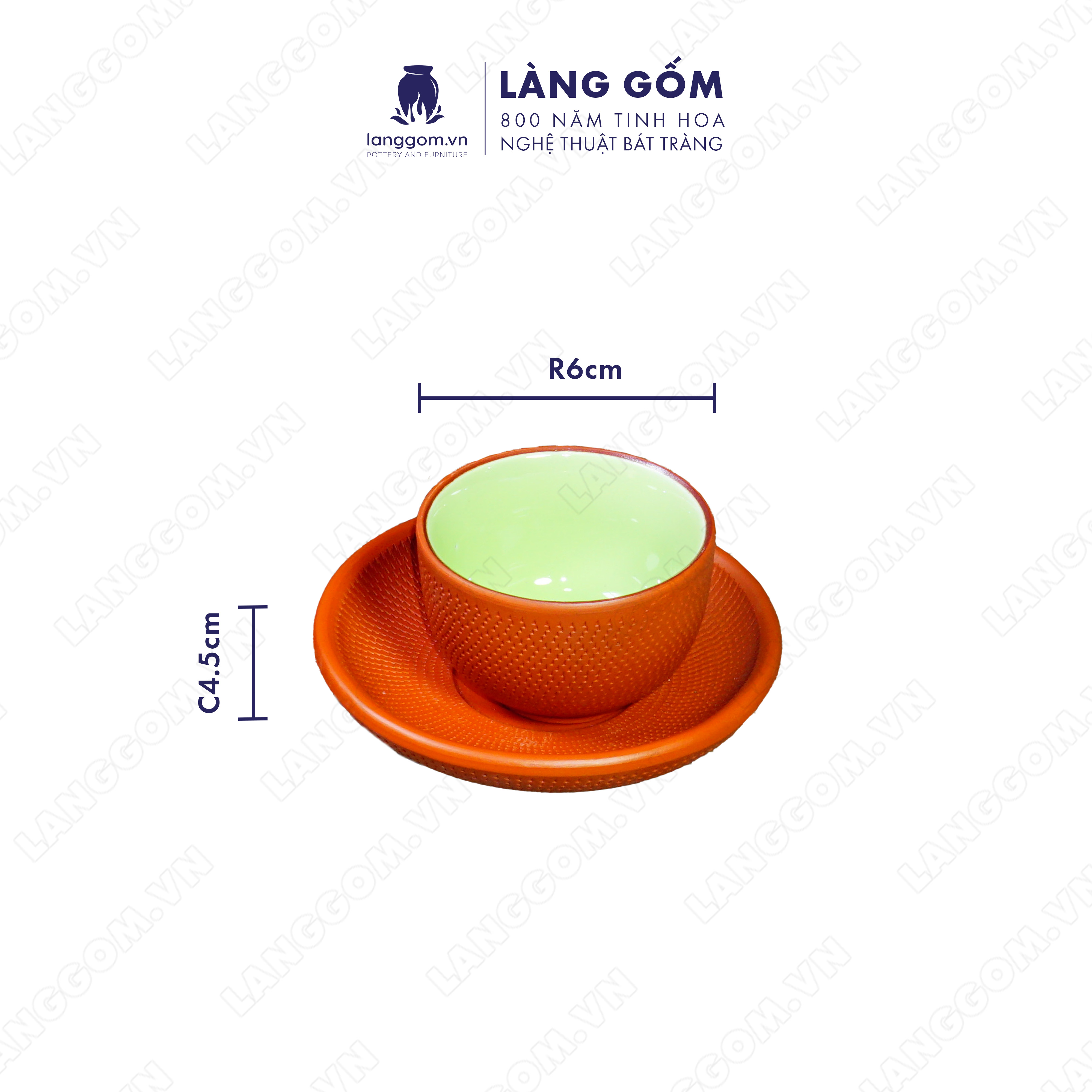 Bộ ấm chén đất nung chóp ganh - Men mộc - Gốm sứ Bát Tràng - langgom.vn