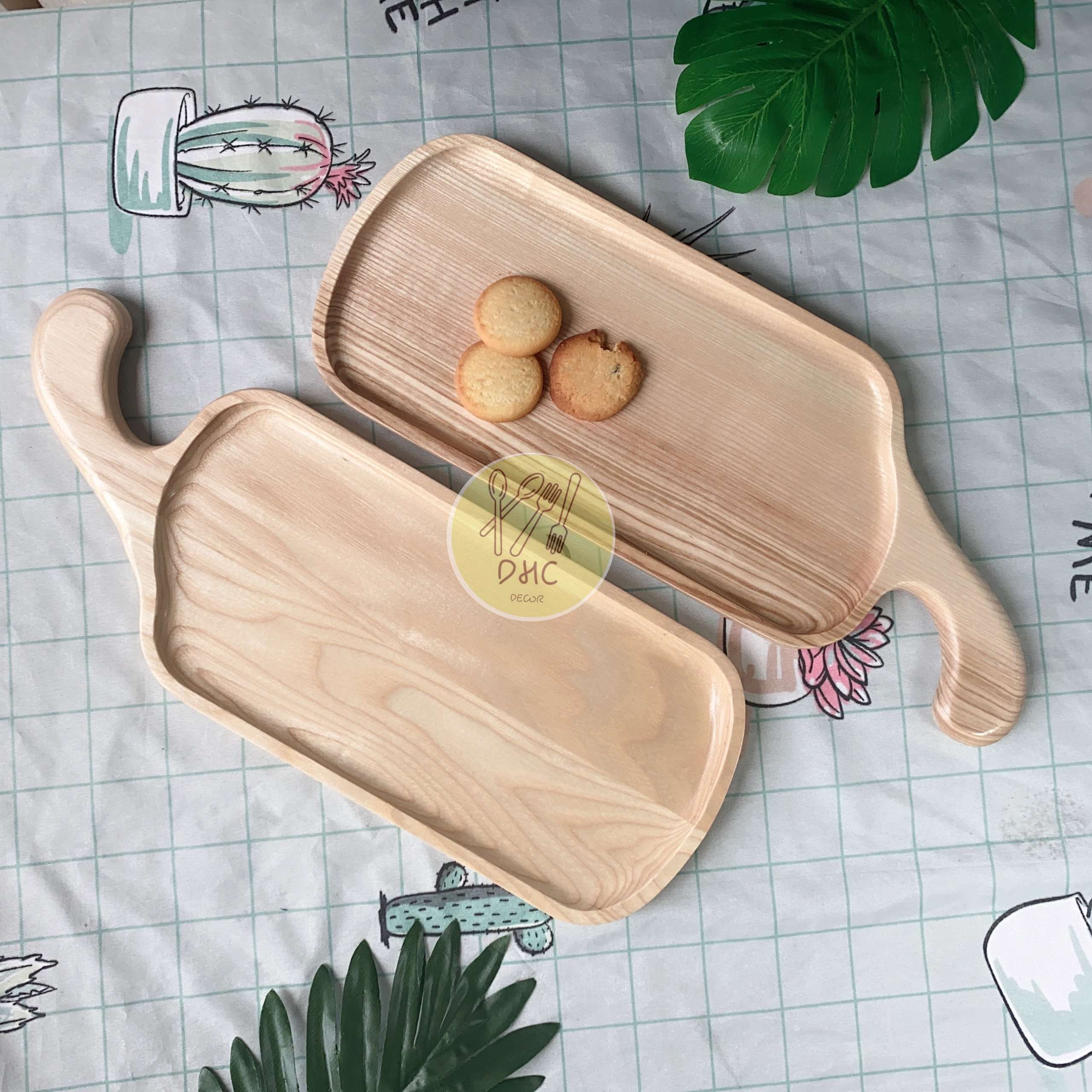 Khay tay cầm lệch gỗ Tần Bì nguyên khối I Khay gỗ đựng đồ ăn ,Decor trưng bày, chụp hình sản phẩm