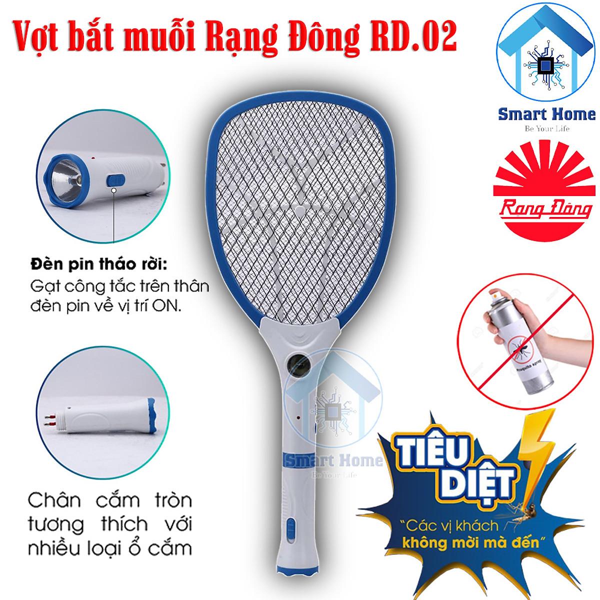 Vợt Muỗi Thông Minh Rạng Đông RD.02 2 Trong 1 Tích Hợp Đèn Pin và Vợt Bắt Muỗi - Hàng Chính Hãng