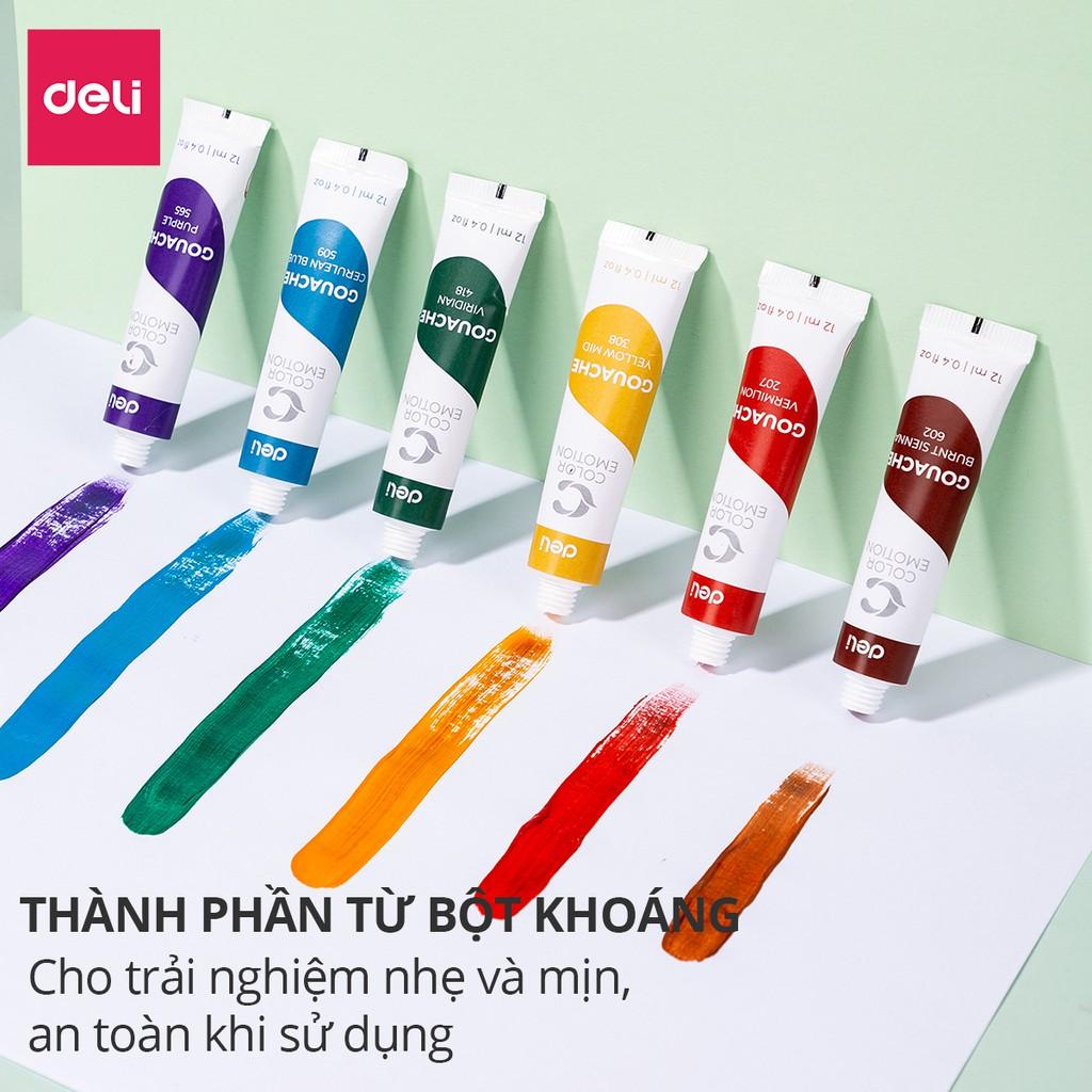 Màu bột Gouache dạng tuýp 12ml Deli - 5/12/24 màu - 1 hộp - EC11 . - 12 Màu