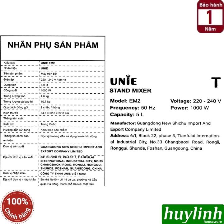 Máy đánh trứng - trộn bột Unie EM2 - Dung tích 5 lít - 1000W - 3 Phụ kiện - Hàng chính hãng