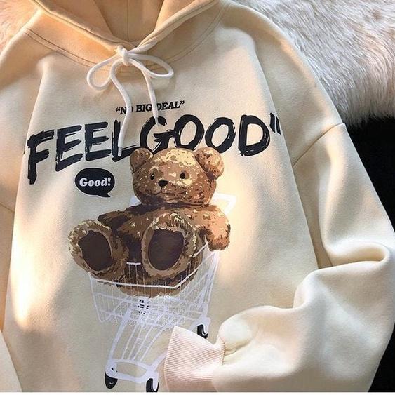 Áo khoác nỉ bông cotton dày mịn - hoodie form rộng unisex gấu feel good a - 2N Unisex