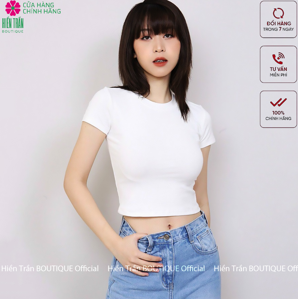 Áo croptop Blue Chic cổ tròn cộc tay vải thun ôm body crotop nữ cotton co giãn tốt 4 màu