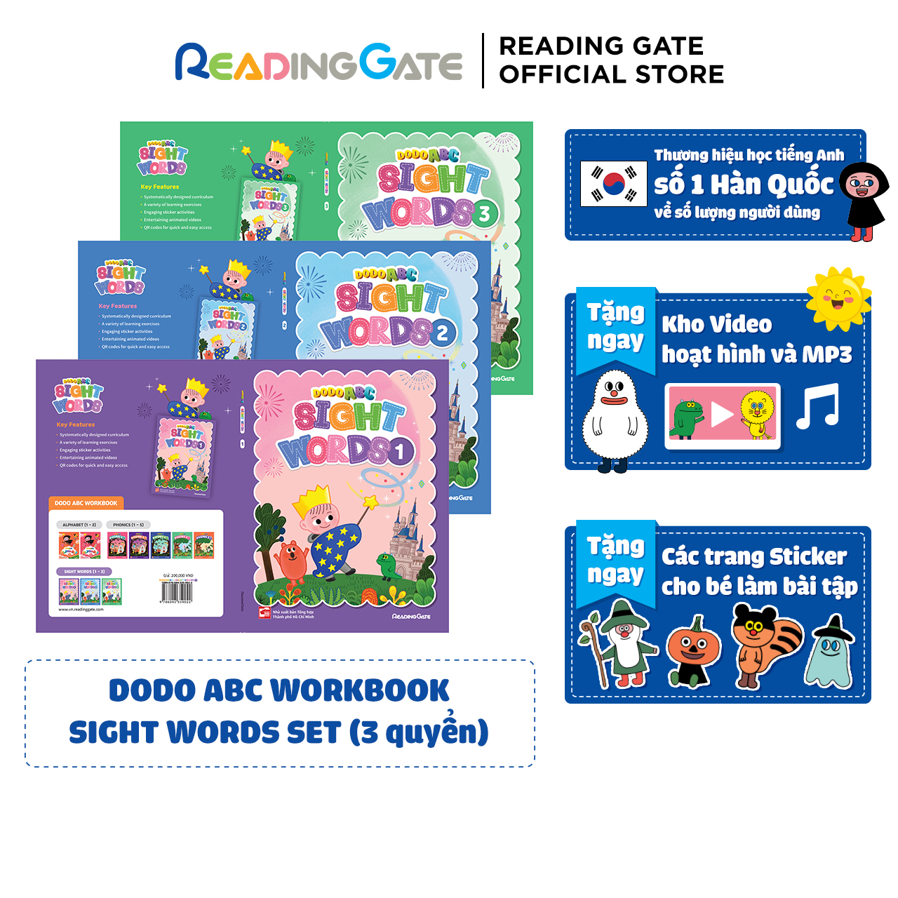 Combo 3 Quyển Sách DODO ABC WORKBOOK - SIGHT WORDS SET READING GATE Cho Bé Từ 5 Đến 8 Tuổi Học Từ Vựng Tiếng Anh