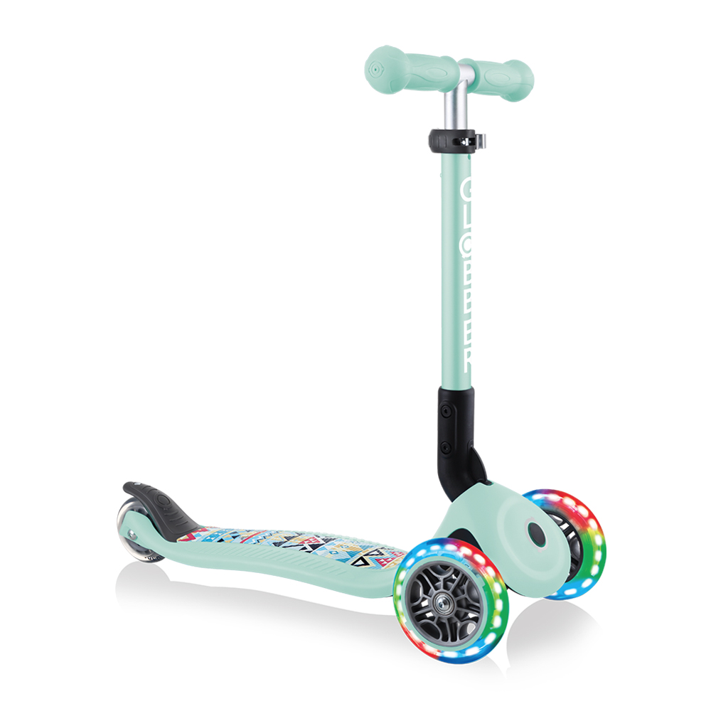 Xe Trượt Scooter 3 Bánh Gấp Gọn Có Bánh Xe Phát Sáng Globber Junior Fantasy Cho Trẻ Em Từ 2 Đến 6 Tuổi - Xanh Mint Có Họa Tiết