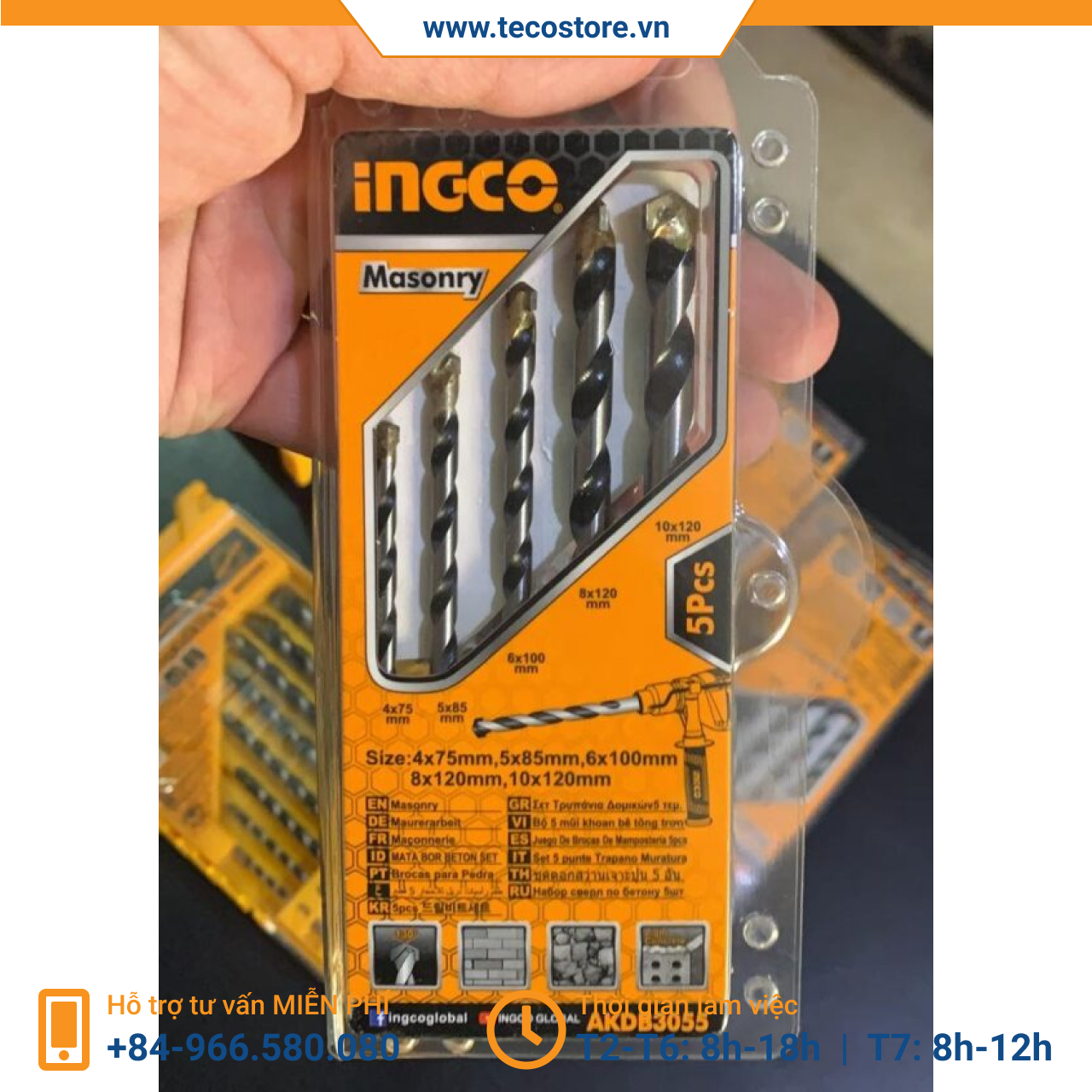 Bộ 5 mũi khoan bê tông đuôi trơn INGCO AKDB3055