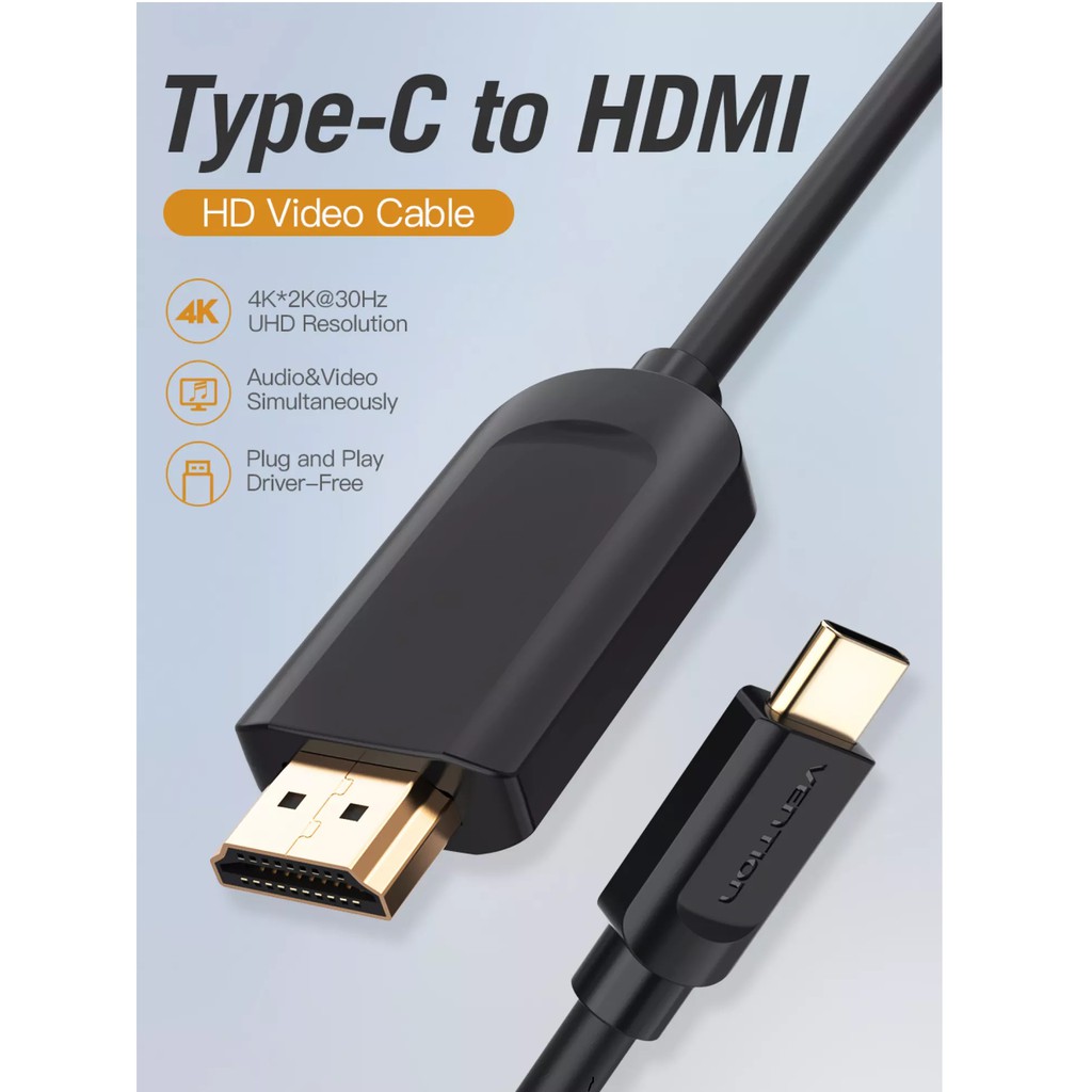 Cáp chuyển Type-C male ra HDMI male hỗ trợ Full HD Vention CGUB - Hàng chính hãng