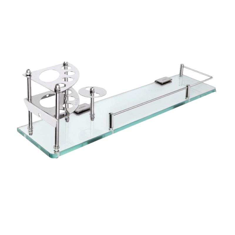 Kệ kính nhà tắm 10ly để dầu gội, mỹ phẩm thanh chắn kim loại inox 304 không rỉ sét đi kèm bao gồm ốc-vít, tắc-kê, bát