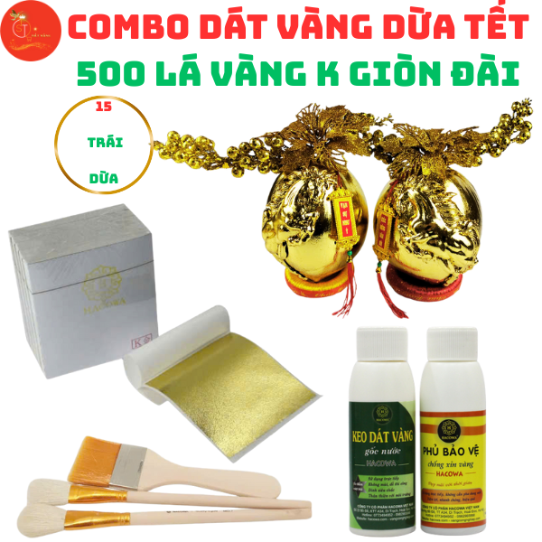 [SIÊU HOT] Combo Dát vàng 15 trái dừa chưng Tết 500 lá K GIÒN ĐÀI đẹp nhất trong các loại lá dát vàng