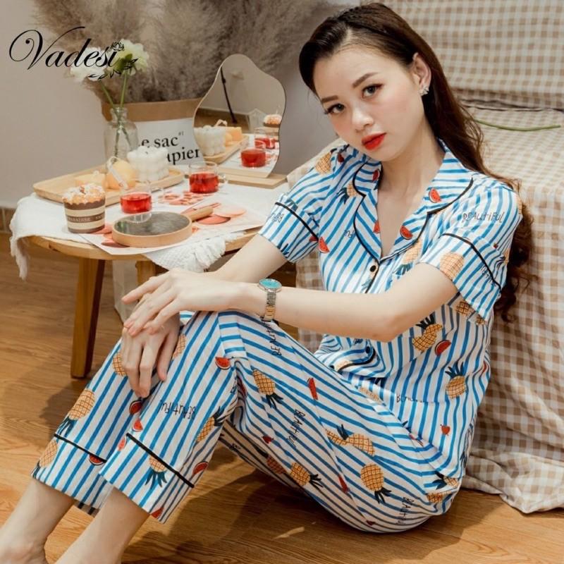 Bộ Pijama Dài Lụa Luxury Cao Cấp Họa Tiết Trang Nhã - Vadesi