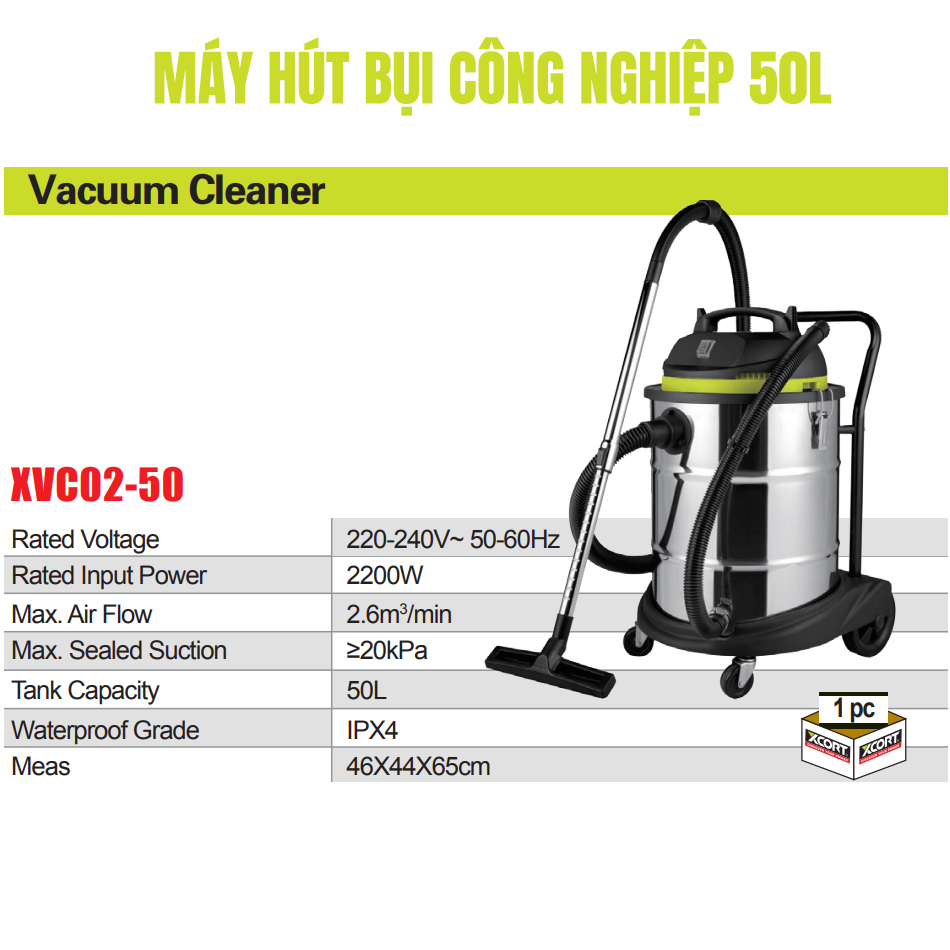 Máy hút bụi công nghiệp khô và ướt 50L 2200W XCORT Chính Hãng