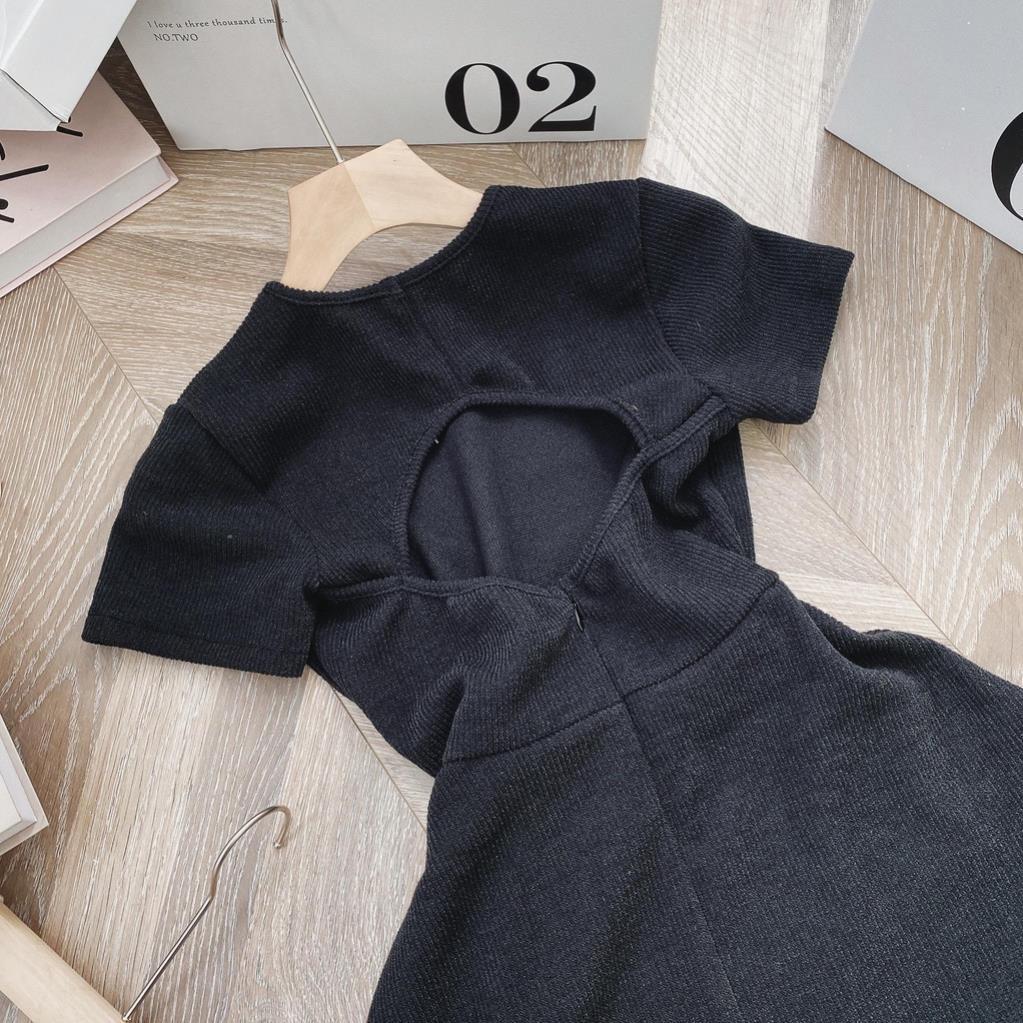 Đầm maxi cổ tròn tay ngắn hở lưng dáng xoè , váy nữ dáng dài xuất xịn