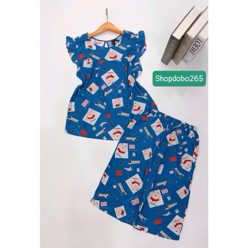 Đồ bộ nữ,đồ ngủ mặc nhà lửng tay cánh tiên vải lanh mềm,mát BL 169 hoạ tiết dễ thương size 45-70kg