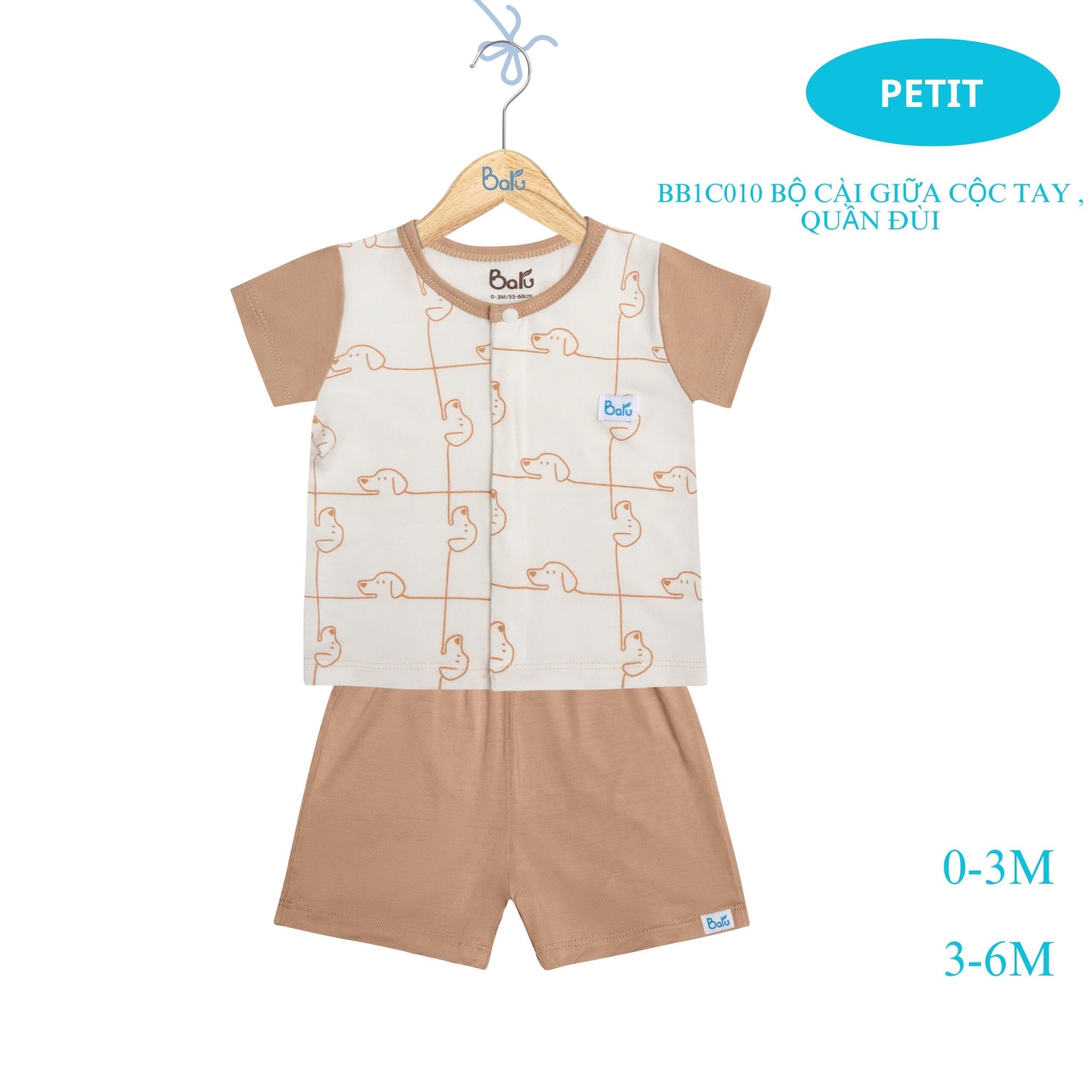 Bộ cộc tay  BARU Chất Cotton 4C Cao Cấp Cho Bé ( 0-6M )