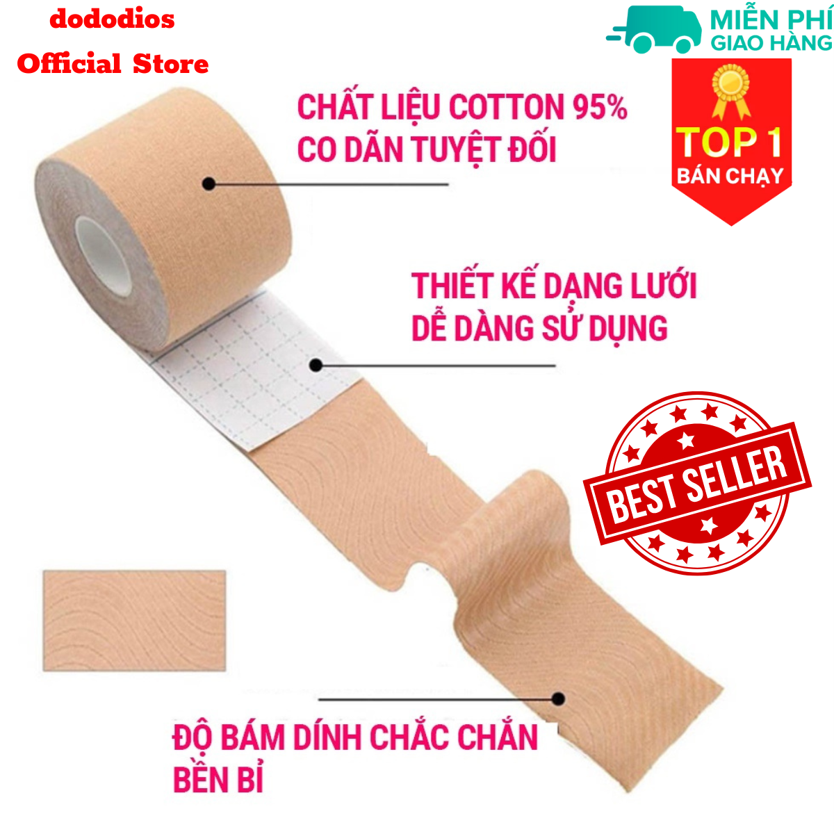 Băng keo dán cơ thể thao dododios chất liệu cao cấp chống chấn thương, bảo vệ trong quá trình tập gym, băng dán thể thao, băng dán cơ tay, băng dán cơ chân - Hàng chính hãng