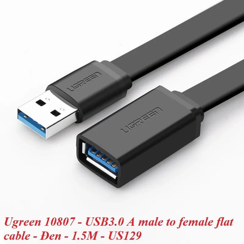 Ugreen UG10807US129TK 1.5M màu Đen Cáp tín hiệu nối dài USB 3.0 dáng dẹt cao cấp - HÀNG CHÍNH HÃNG