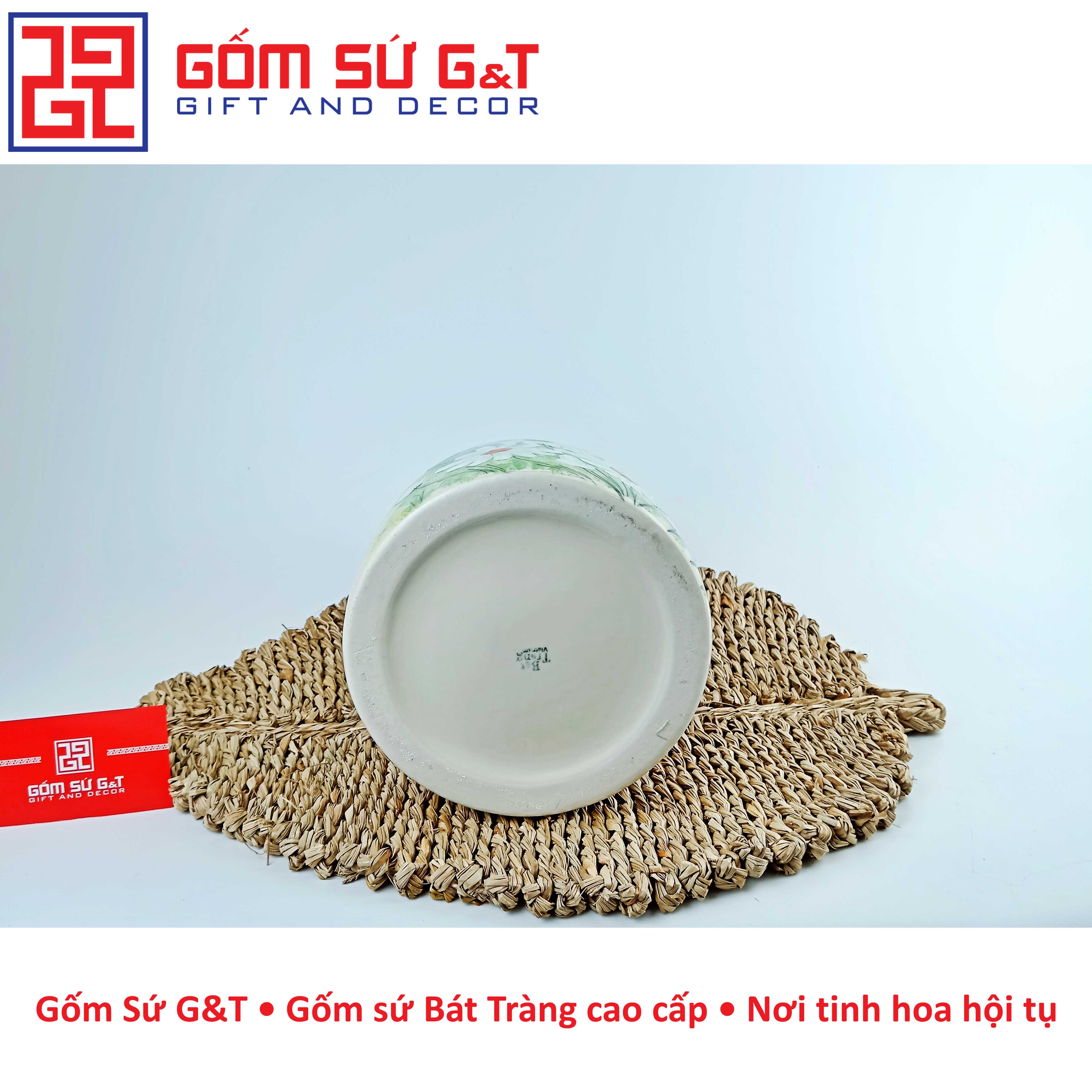 Lọ hoa dáng đầm cổ thấp vẽ cúc họa mi Gốm Sứ G&amp;T