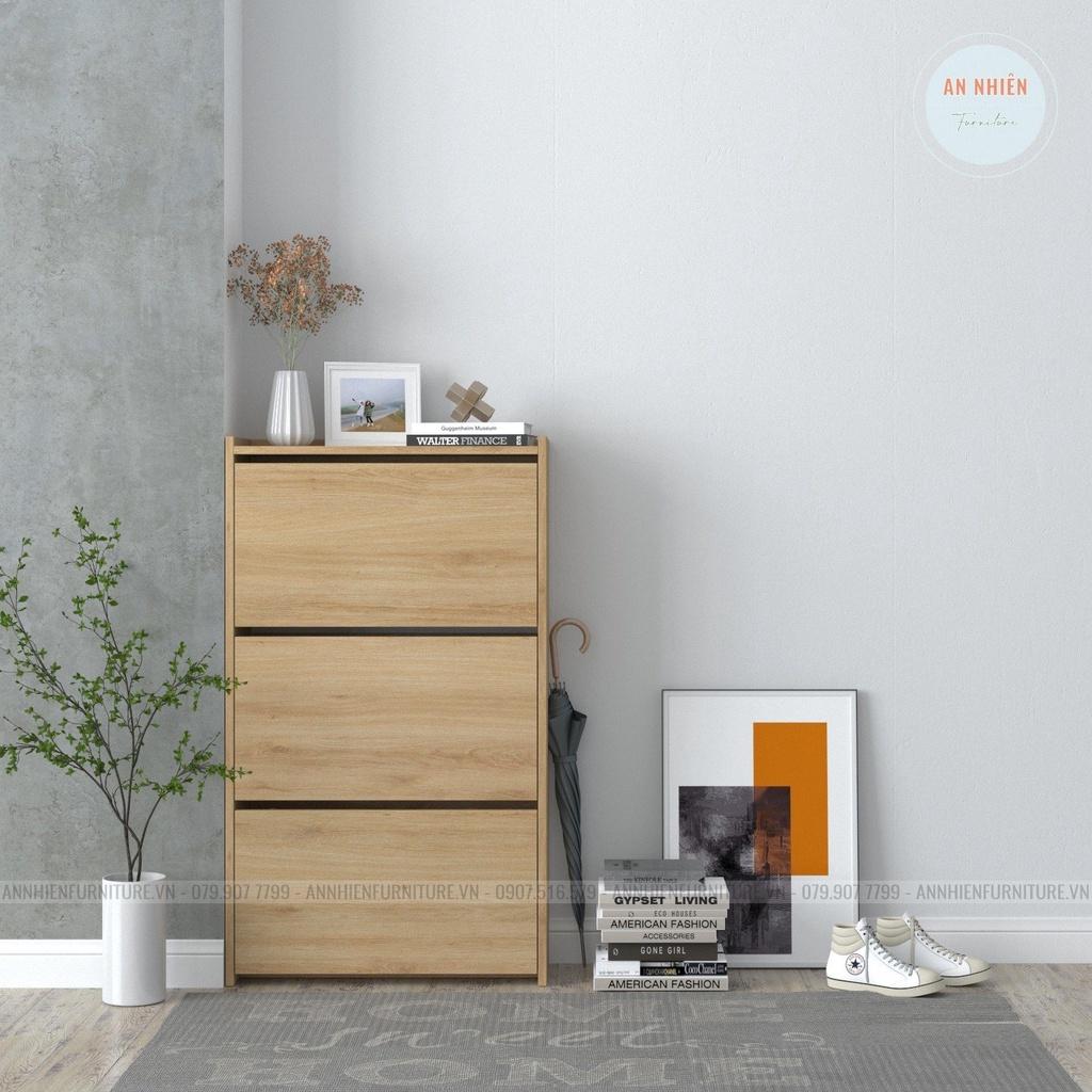 Tủ Giày Gỗ - Kệ Giày Dép 3 Tầng 6 Ngăn Cánh Lật Cao Cấp An Nhiên - Dài 65cm Rộng 25cm