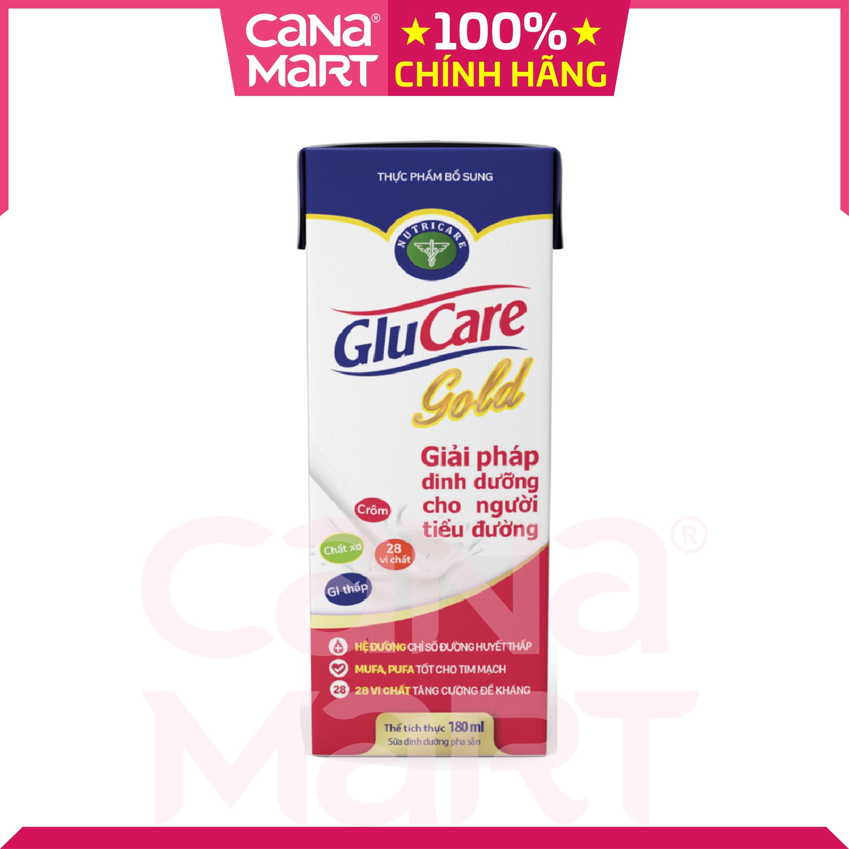 Thùng sữa nước pha sẵn Nutricare GLUCARE Gold dinh dưỡng cho người tiểu đường, phụ nữ tiểu đường thai kỳ (180ml)