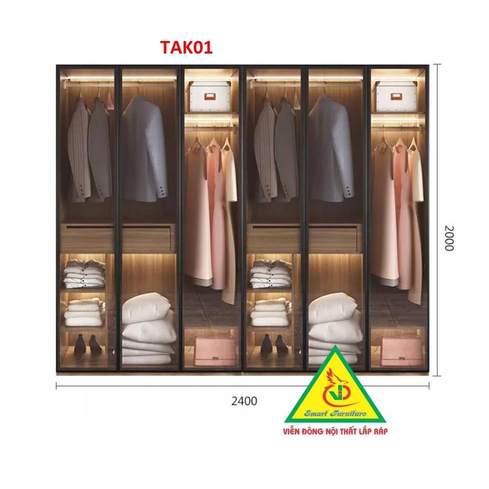 Tủ quần áo gỗ MDF cánh kính cường lực khung nhôm TAK03 - Nội thất lắp ráp Viendong Adv