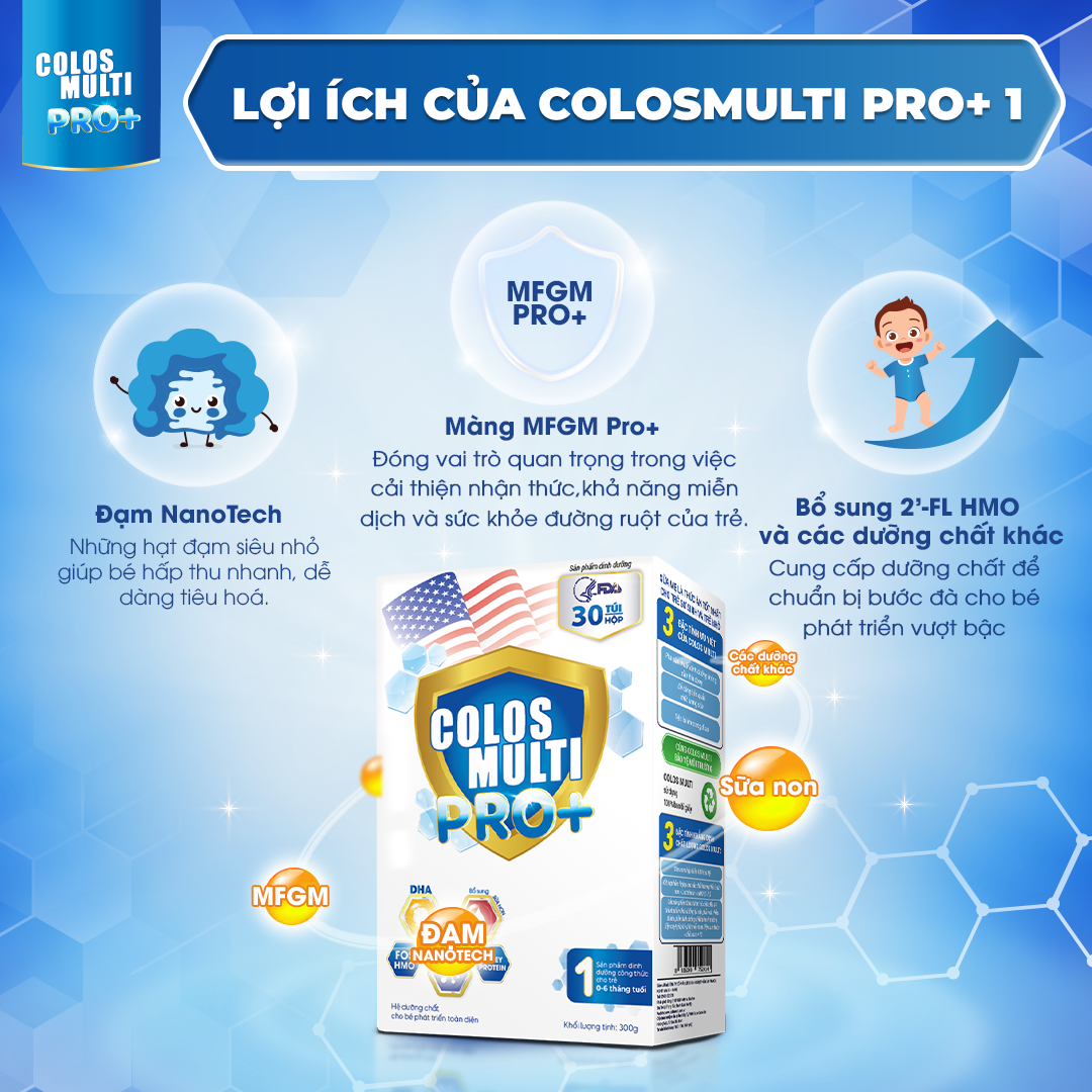 Sữa Bột Colosmulti Pro+ 1 300g/30túi tăng cường miễn dịch,phát triển thể chất & nhận thức