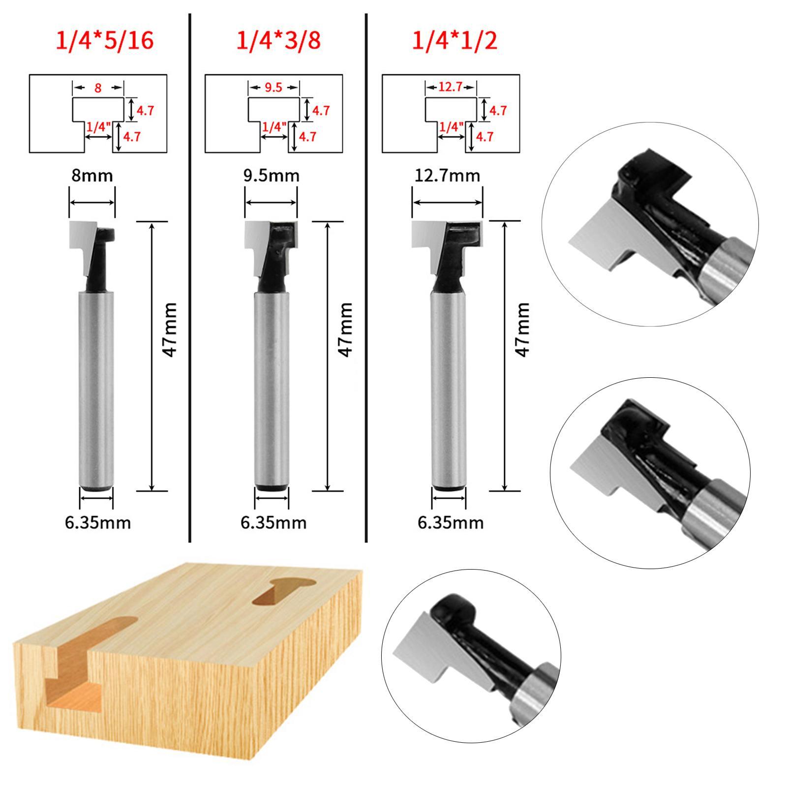 3x T-Slot Cutter Router Bit 6.35mm T Slotting Milling Cutter for Carpenter
