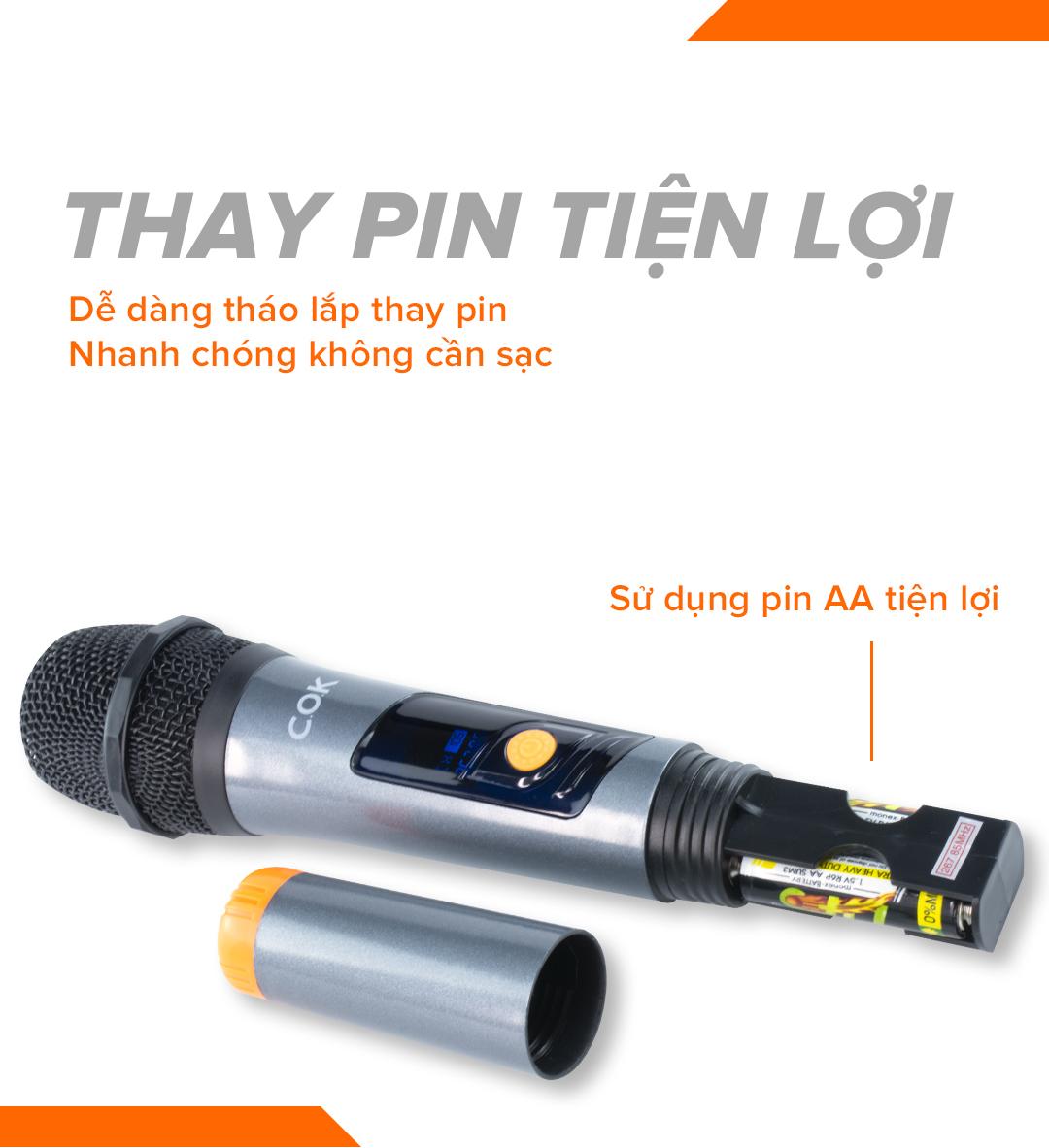 Micro không dây lẻ giá rẻ C.O.K ST-106 (1 Mic) Dành cho loa kéo, dàn âm Ly có cổng Mic Jack 6.5 - Hàng chính hãng 100%