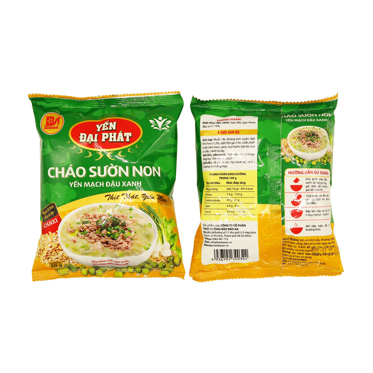 [Thùng 40 gói x 50gram] Cháo Sườn Non Yến Mạch Đậu Xanh - Yến Đại Phát, , thịt thật, yến mạch ngon, đậm đà hương vị