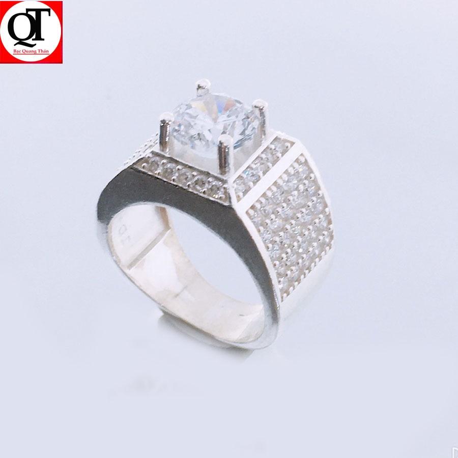 Nhẫn nam bạc phong cách Hàn Quốc gắn kim cương nhân tạo 7ly chất liệu bạc ta trang sức Bạc Quang Thản