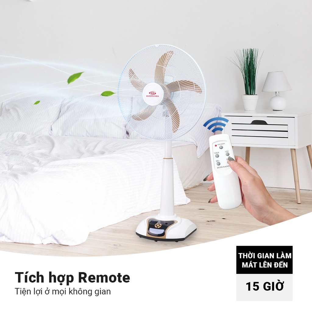 Quạt Sạc Tích Điện AC&amp;DC 18 inch Honjianda FL628H tăng giảm chiều cao có đèn LED &amp; sạc USB - Hàng Chính Hãng