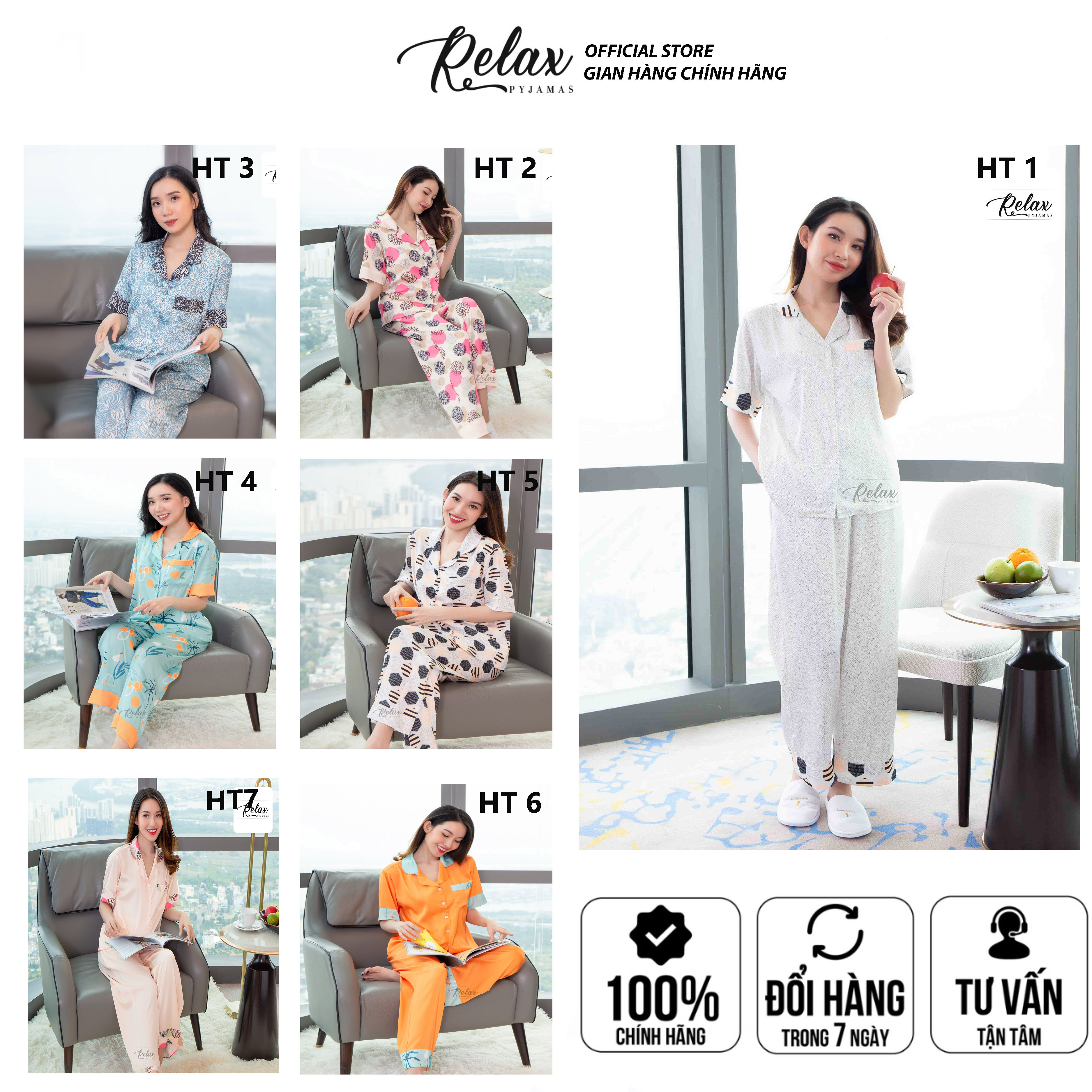 Đồ Bộ Pyjama, Đồ mặc nhà nữ Lụa Pháp cao cấp, mềm mịn, thoáng mát - HW1007 - RELAX