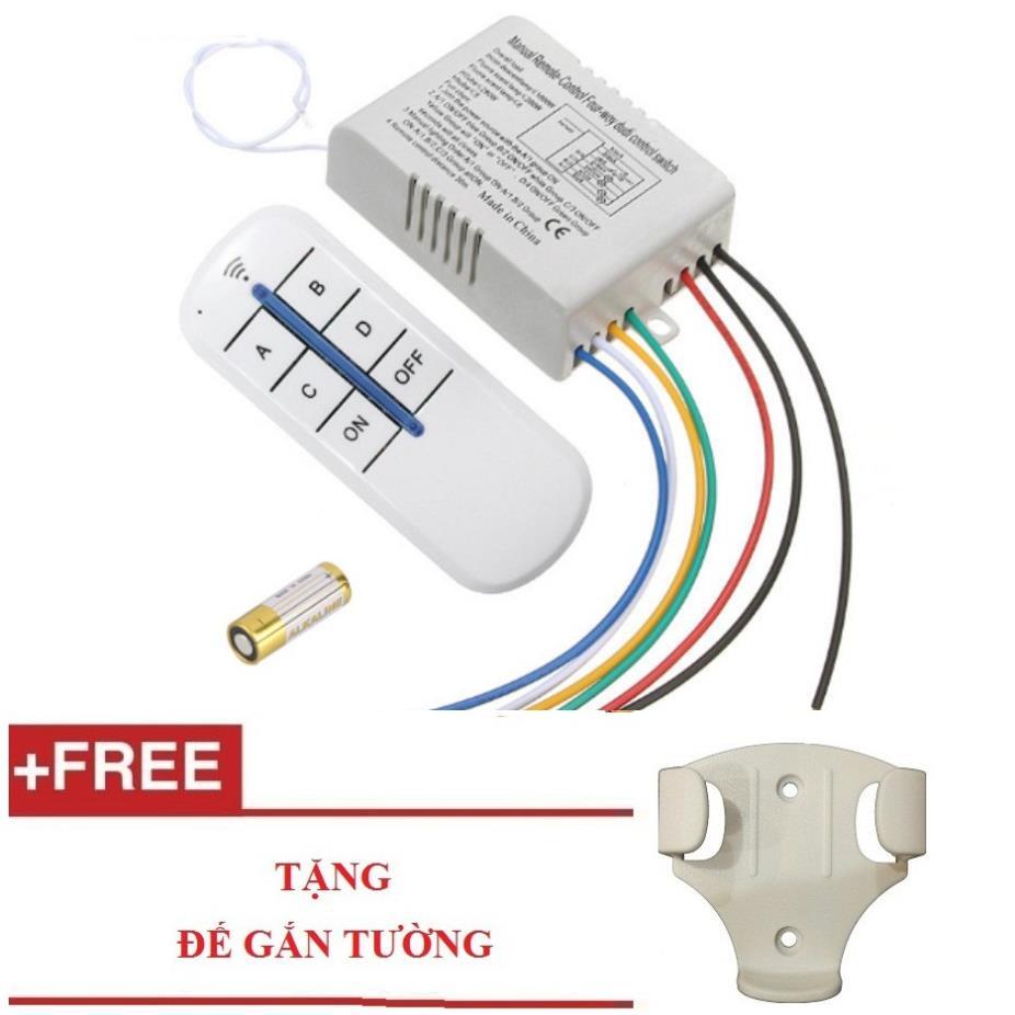 Công tắc điều khiển từ xa sóng radio RF 4 cổng (4 kênh ,4 đèn) xuyên tường